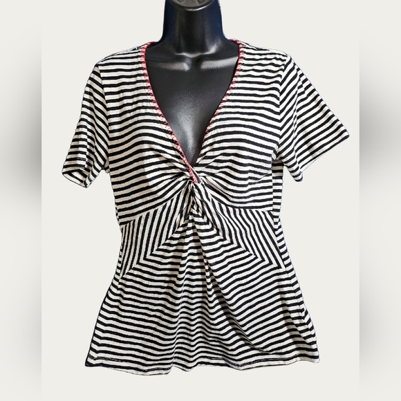 Anthropologie ett:wa Black White Striped Short Sleeve Blouse Medium - Picture 1 of 8